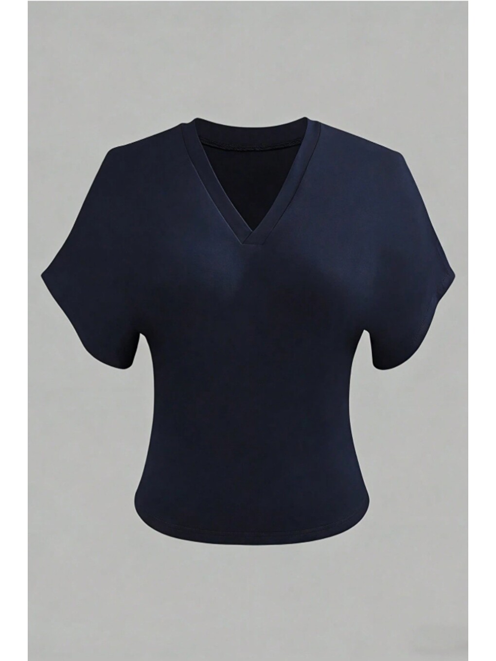 Lacivert Kadın Beyaz V Yaka Drape Detaylı Crop Bluz – Rahat Kalıp Günlük Üst-2