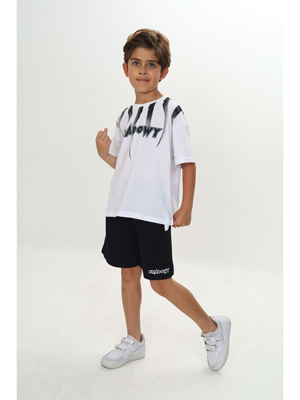 Siyah Erkek Çocuk Shadowy Baskılı Şortlu Takım
