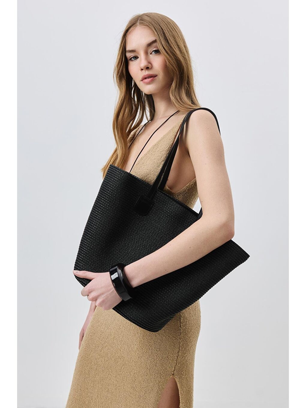 Askılı Hasır Omuz Çantası Y9201 Siyah