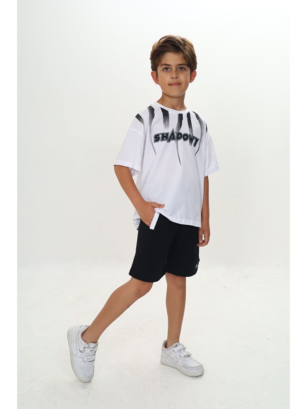 Siyah Erkek Çocuk Shadowy Baskılı Şortlu Takım-2