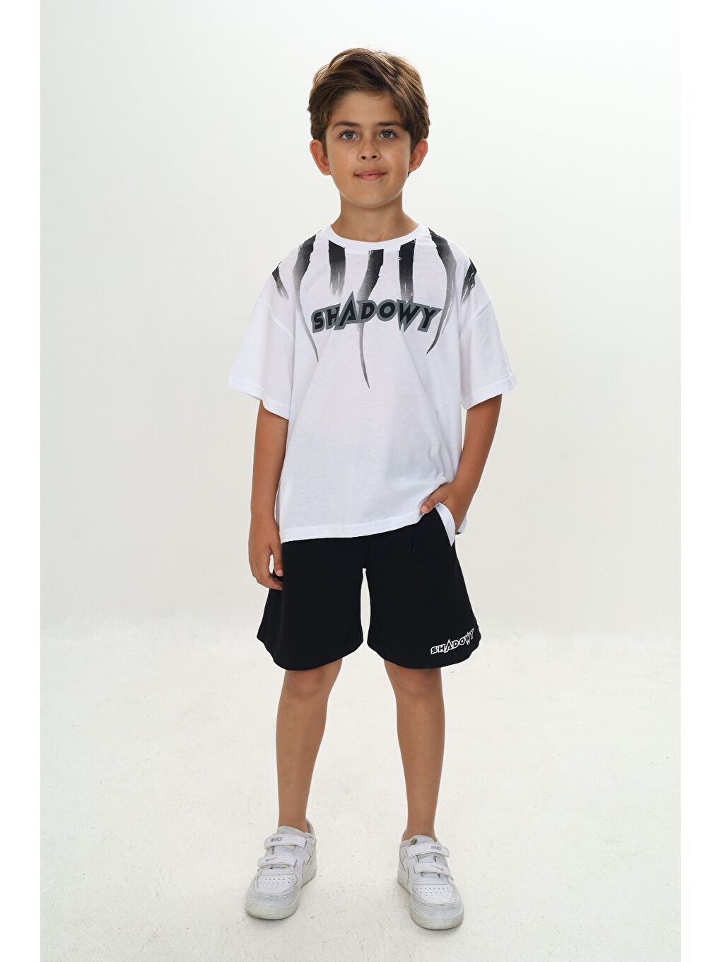 Siyah Erkek Çocuk Shadowy Baskılı Şortlu Takım-4