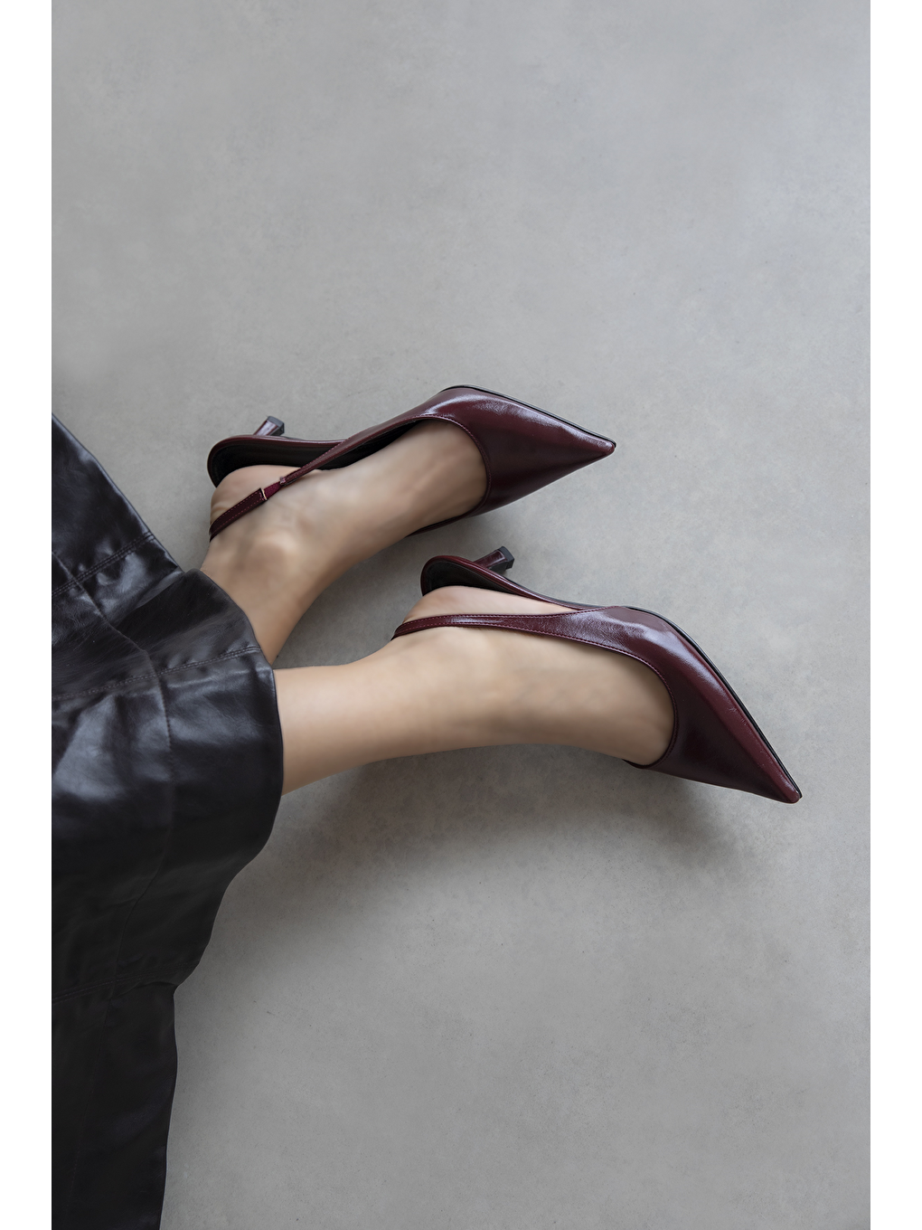 Molly  Kadın Topuklu Kırışık Deri Ayakkabı Bordo-1