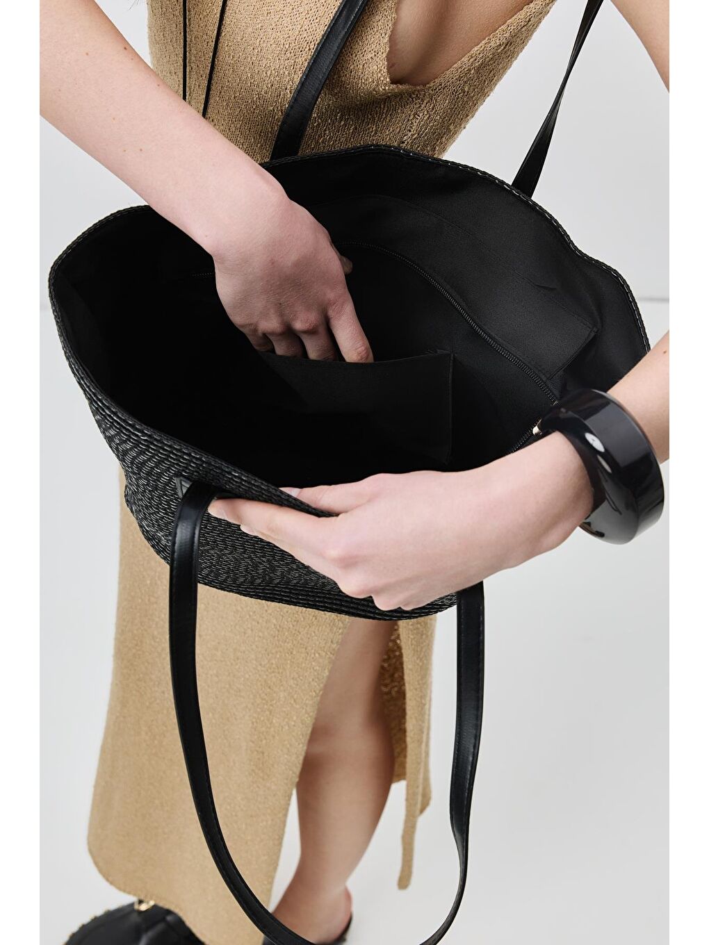 Askılı Hasır Omuz Çantası Y9201 Siyah-2