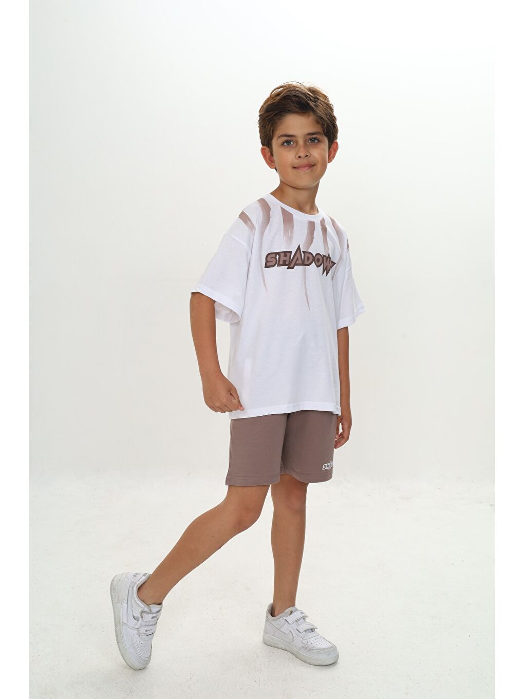 Kahverengi Erkek Çocuk Shadowy Baskılı Şortlu Takım-2