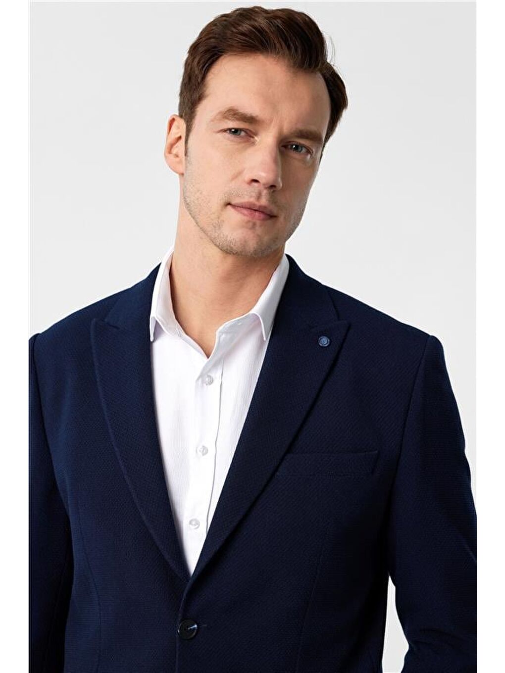 Lacivert Slim Desenli Sivri Yaka 6 Drop Ceket-1