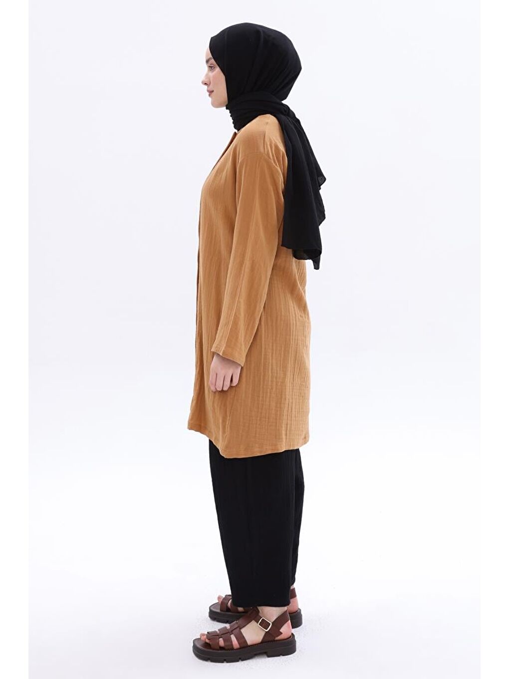 Kahverengi Taba-%100 Pamuklu Çift Düğmeli Gömlek Tunik-5
