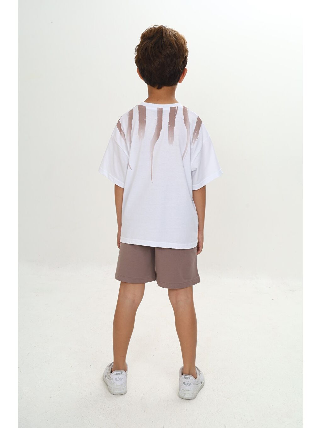 Kahverengi Erkek Çocuk Shadowy Baskılı Şortlu Takım-3
