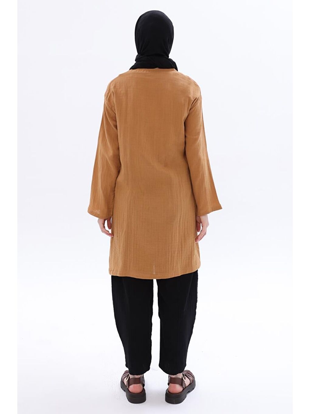Kahverengi Taba-%100 Pamuklu Çift Düğmeli Gömlek Tunik-6