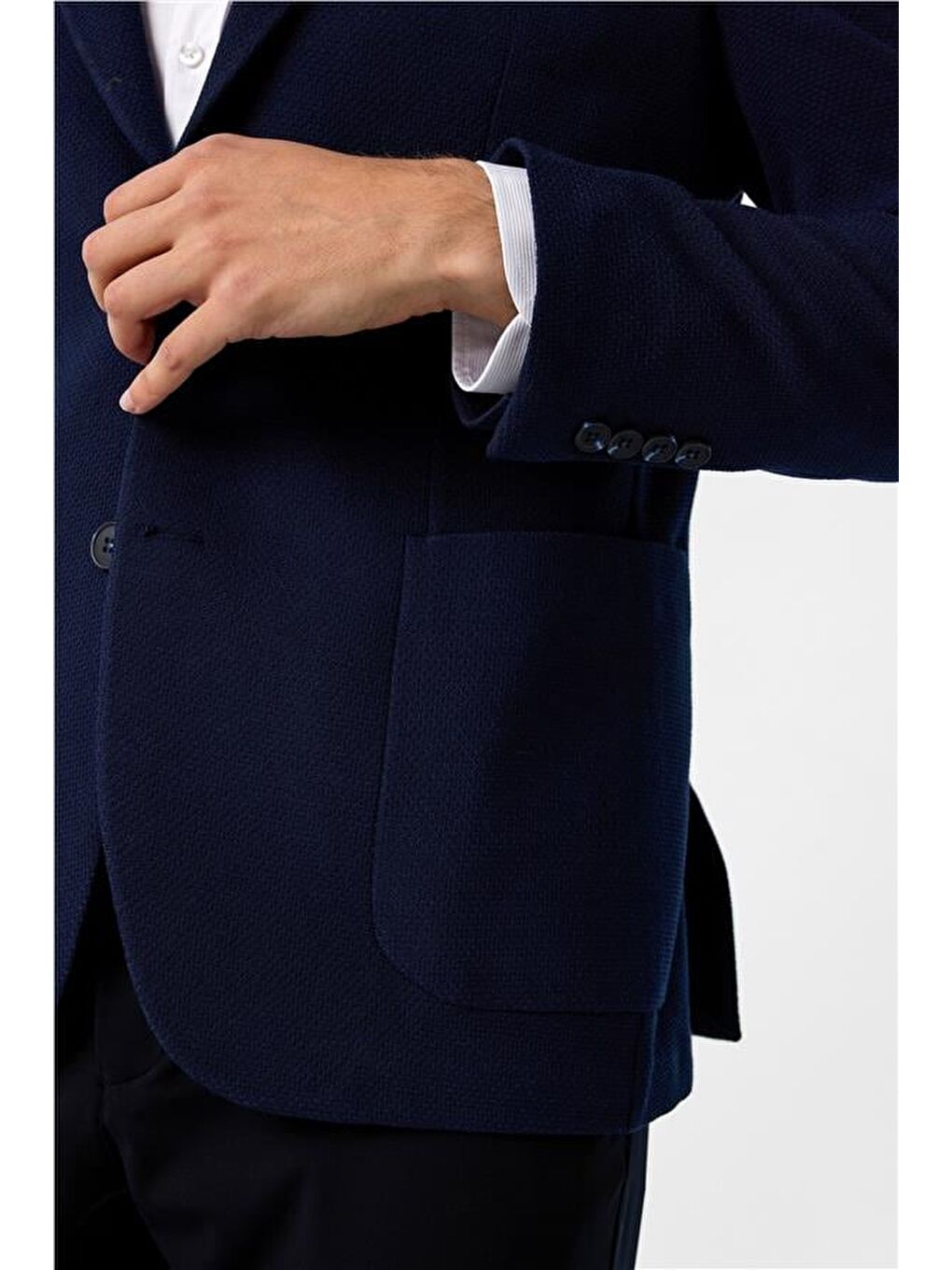 Lacivert Slim Desenli Sivri Yaka 6 Drop Ceket-2