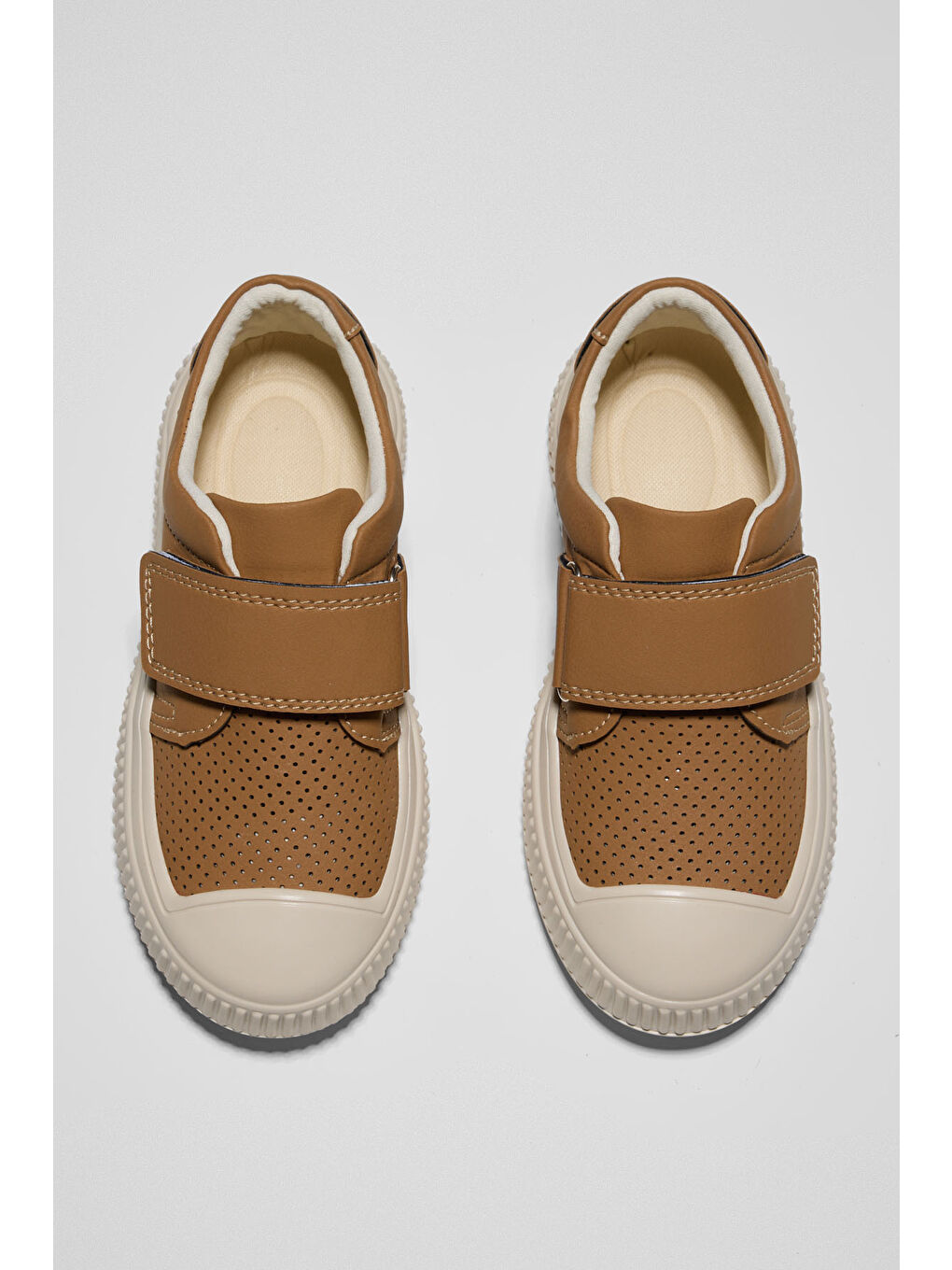 Kahverengi Çocuk Unisex Camel Çoçuk Cırtlı Rahat Kalıp Sneaker-2