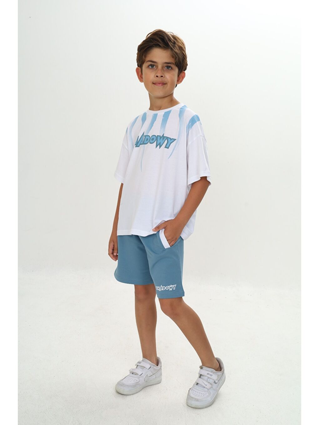 Yeşil Erkek Çocuk Shadowy Baskılı Şortlu Takım-1