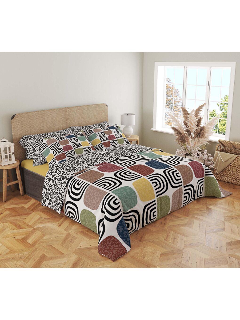 Karışık Baskılı,Desenli Çift Kişilik Nevresim Takımı (ÇARŞAFSIZ) 200x220 cm