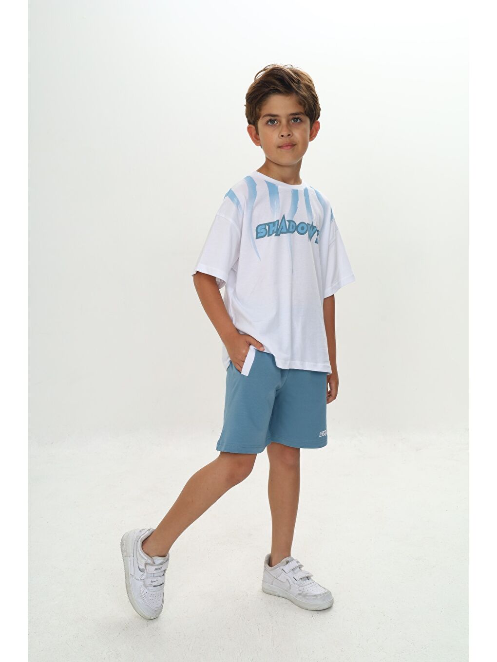 Yeşil Erkek Çocuk Shadowy Baskılı Şortlu Takım-2