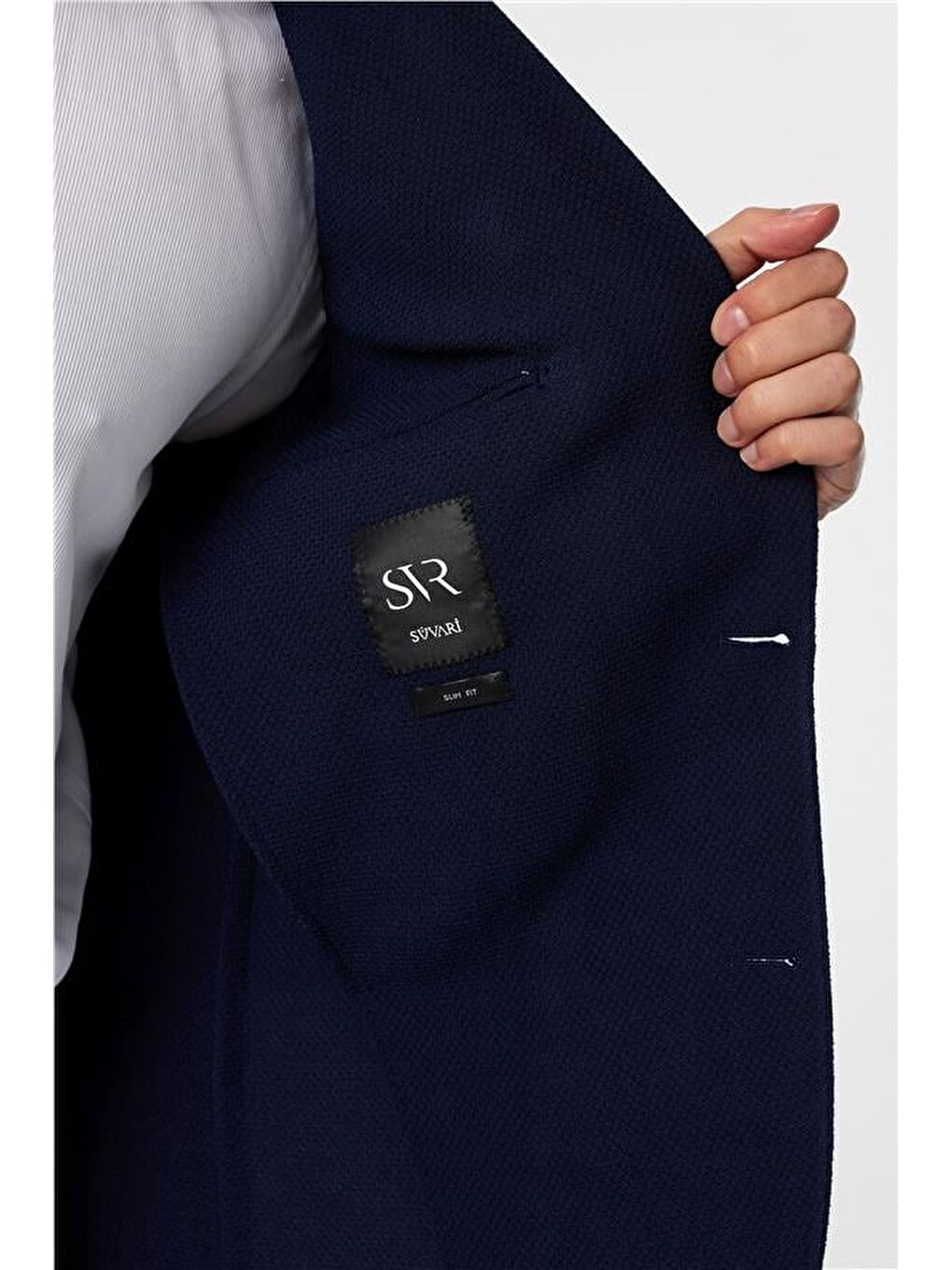 Lacivert Slim Desenli Sivri Yaka 6 Drop Ceket-4