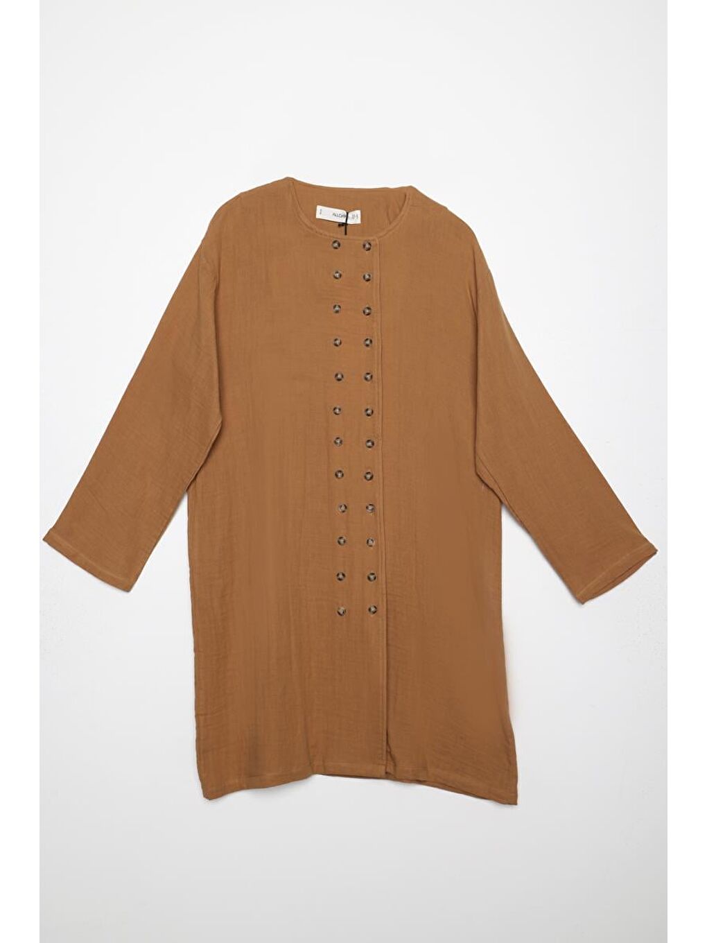 Kahverengi Taba-%100 Pamuklu Çift Düğmeli Gömlek Tunik-2