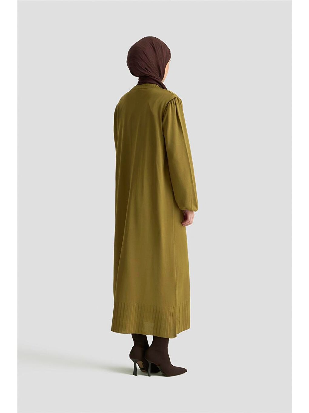 Basic Triko Elbise 25Ktd956 Yağ Yeşili-4