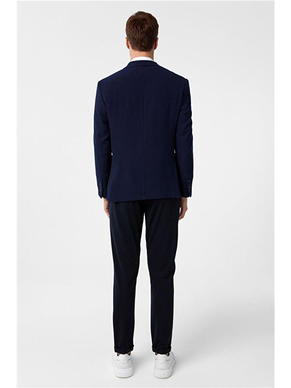 Lacivert Slim Desenli Sivri Yaka 6 Drop Ceket-5