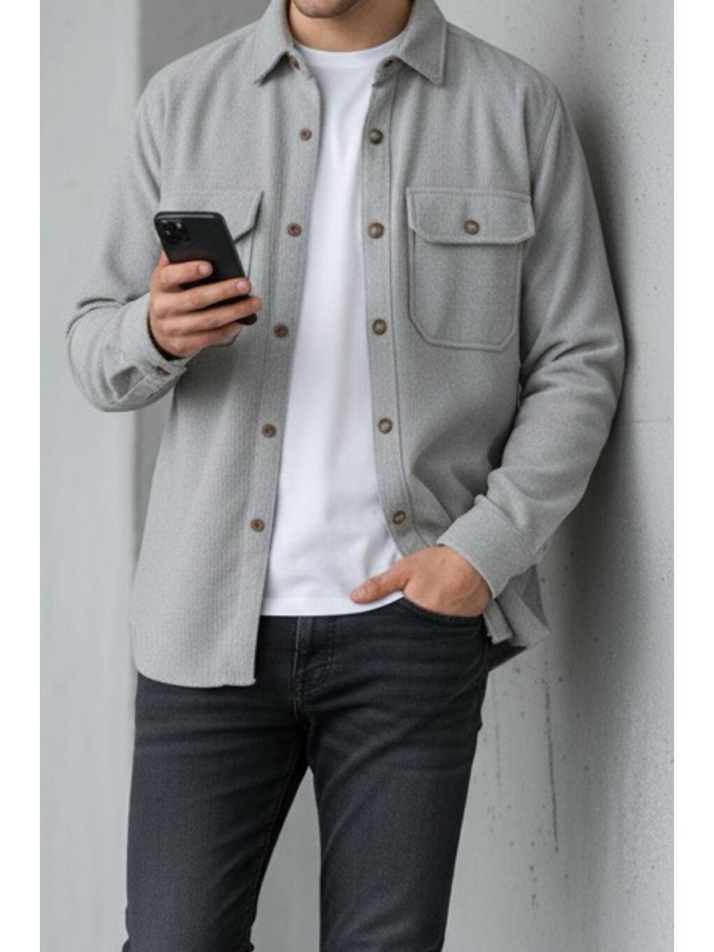 Bej Linno Kapaklı Çift Cepli Fitilli Erkek Kadife Gömlek