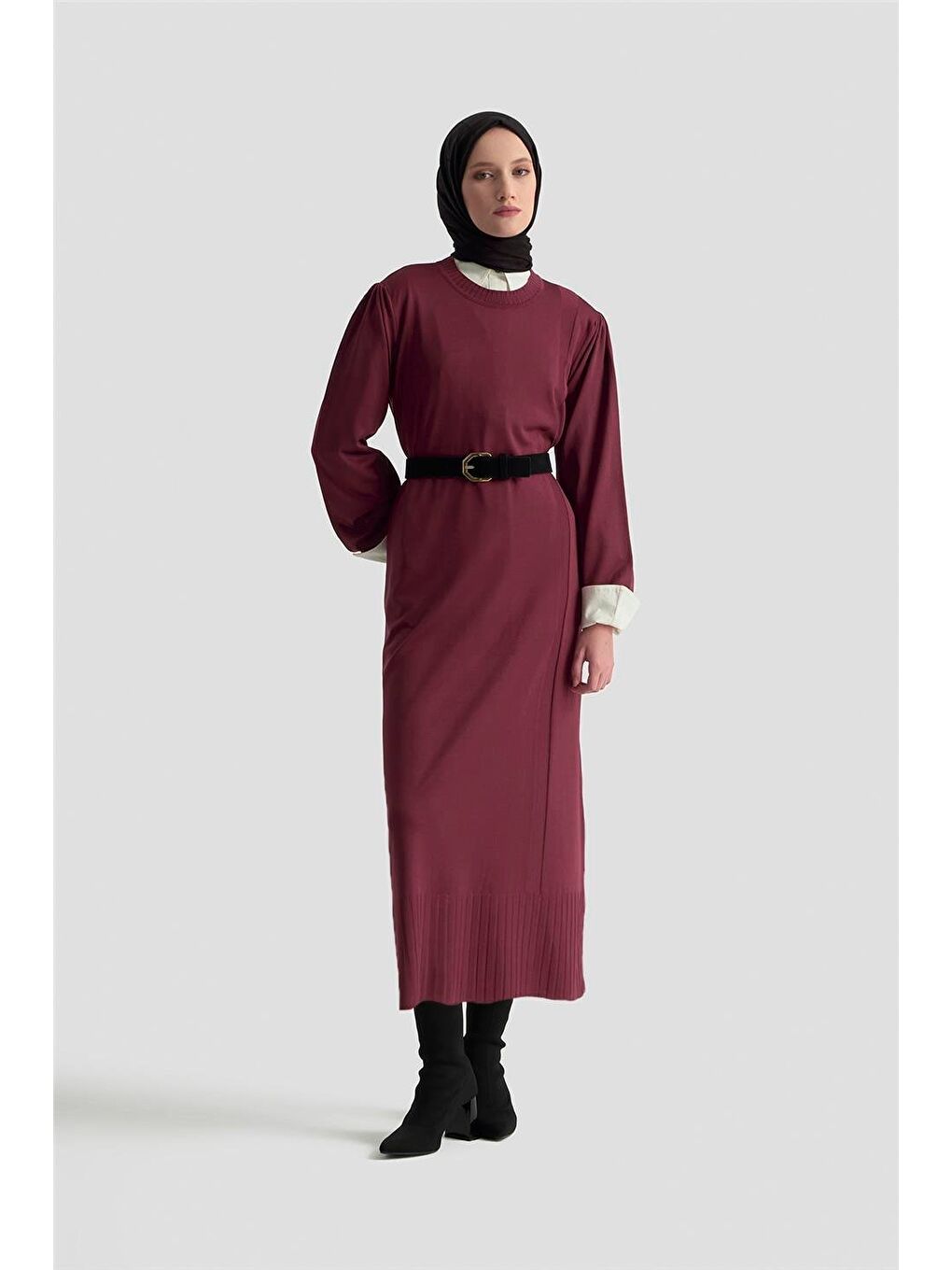 Basic Triko Elbise 25Ktd956 Bordo