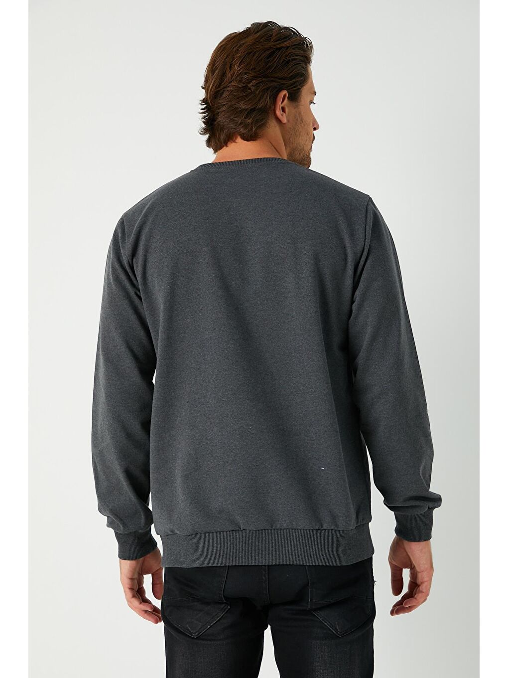 MMETALIC Antrasit Erkek Antrasit Basic Bisiklet Yaka Sweatshirt - 4