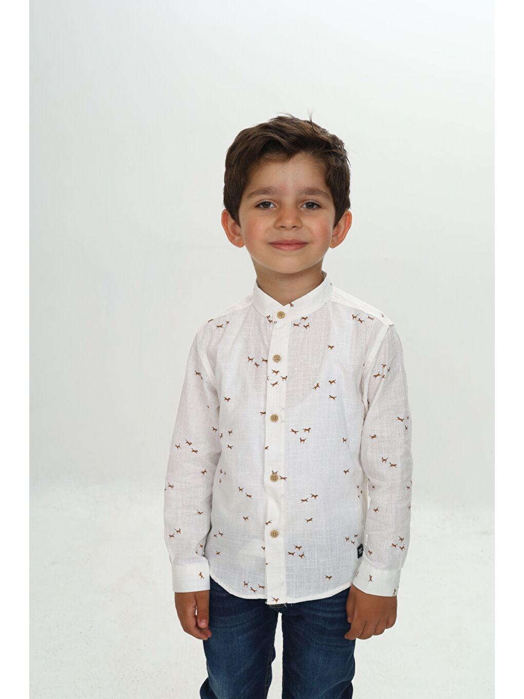 Ekru Erkek Çocuk At Baskılı Gömlek-2
