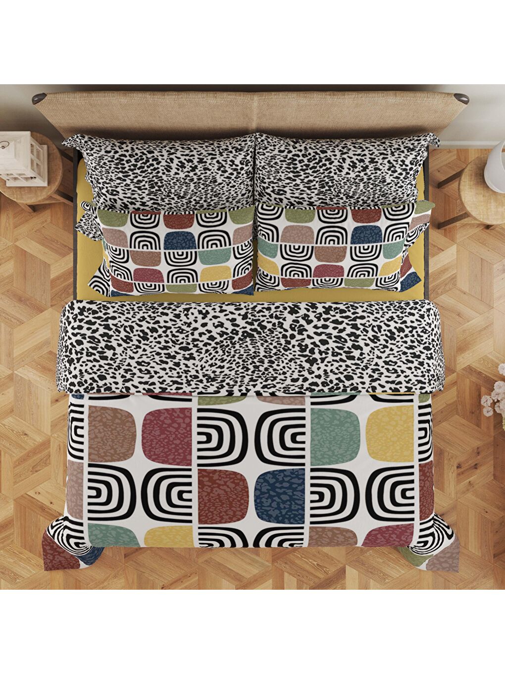 Karışık Baskılı,Desenli Çift Kişilik Nevresim Takımı (ÇARŞAFSIZ) 200x220 cm-1