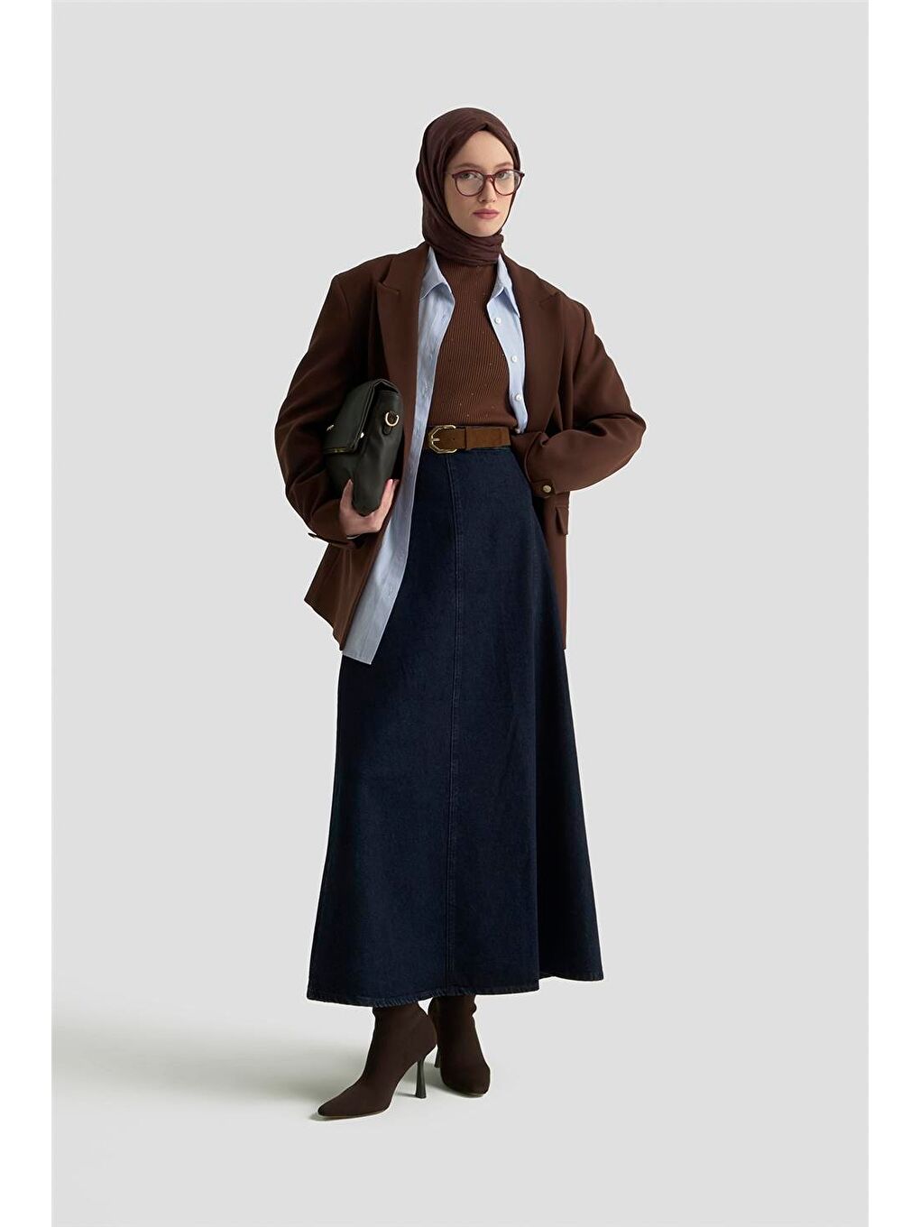 Parçalı Denim Etek 25Kd1010 Lacivert-1