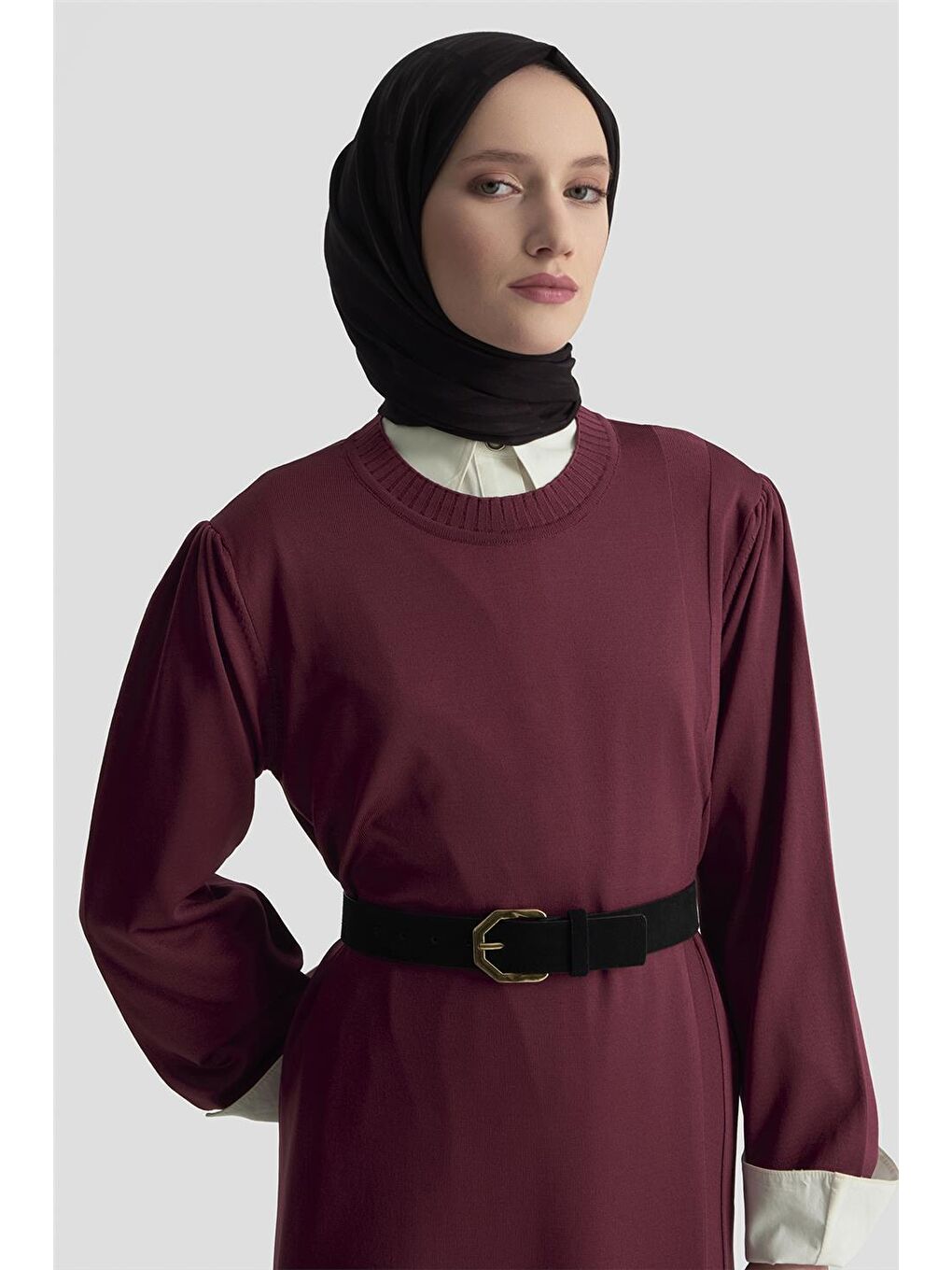 Basic Triko Elbise 25Ktd956 Bordo-2