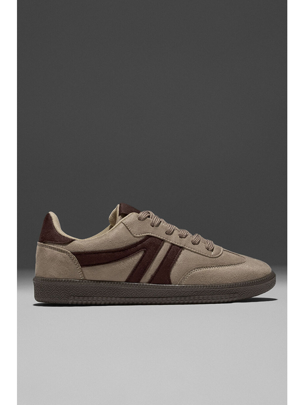 Kadın Bej Kahve Termo Taban Yanı Şeritli Bağcıklı Günlük Rahat Spor Ayakkabı