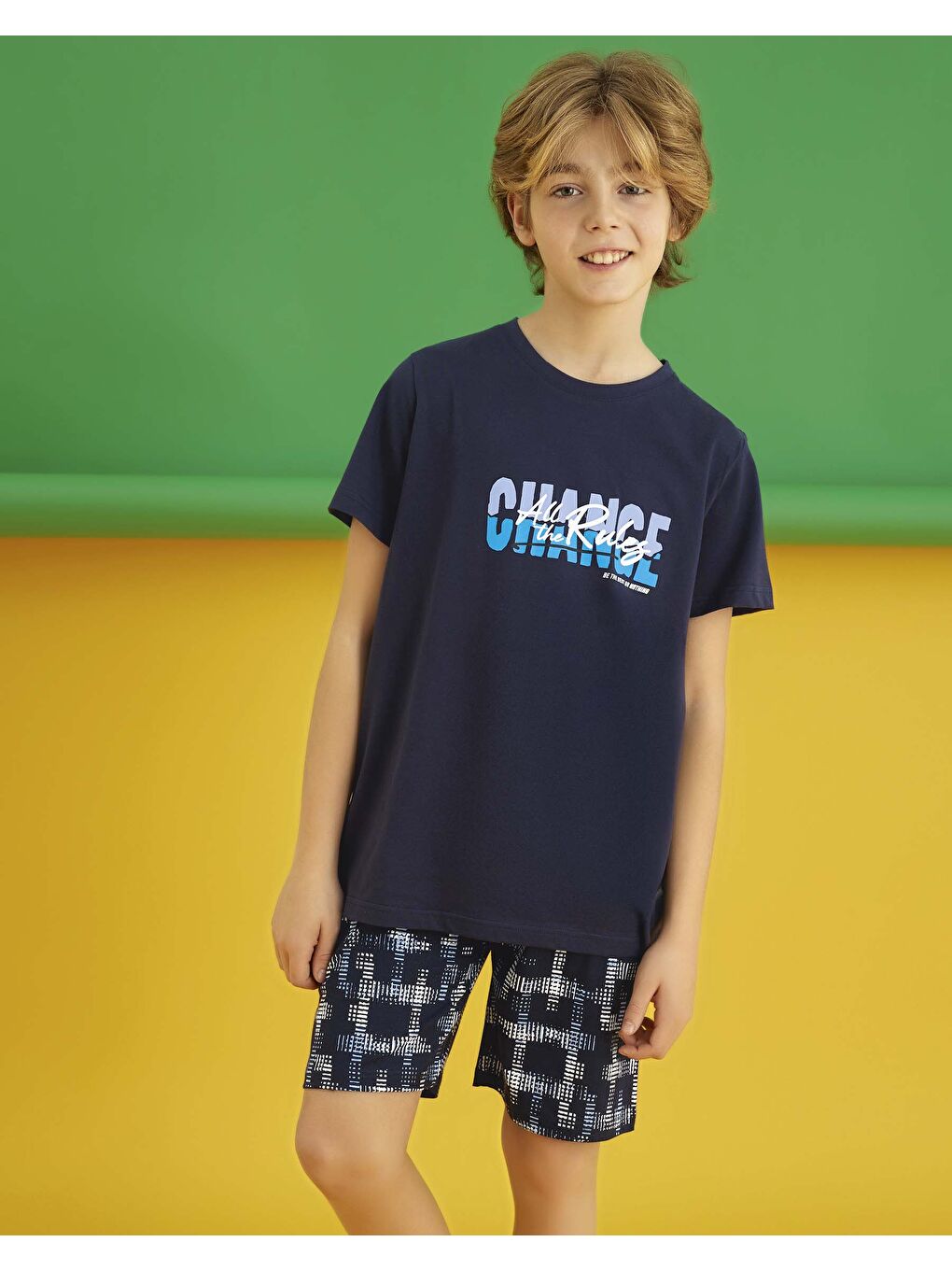 Lacivert Erkek Garson Kısa Kol Pijama Takım