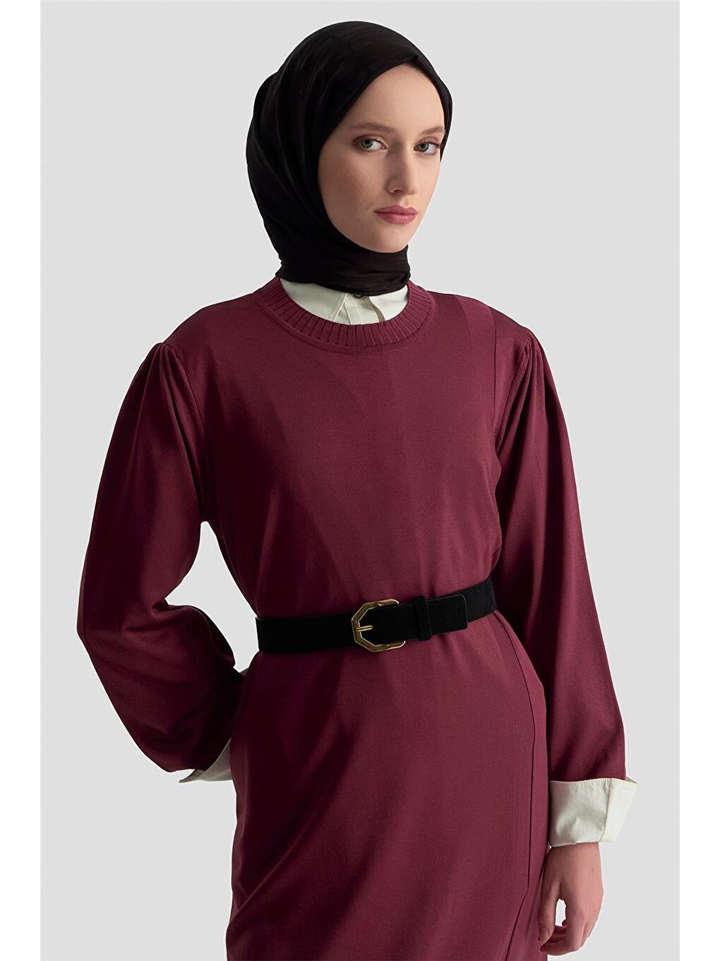 Basic Triko Elbise 25Ktd956 Bordo-3