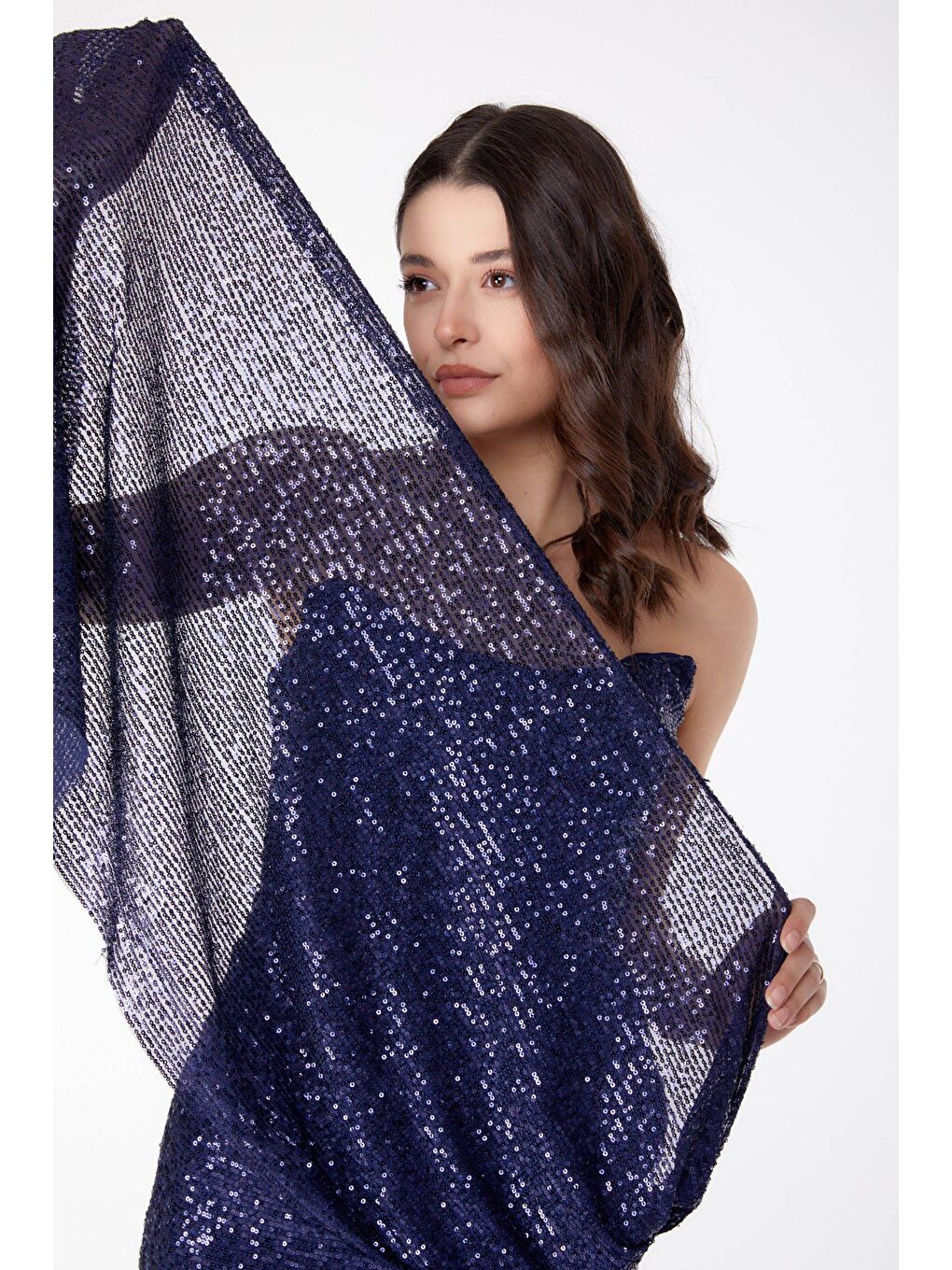 Orta Kadın Lacivert Payetli Abiye Elbise - 25456-2