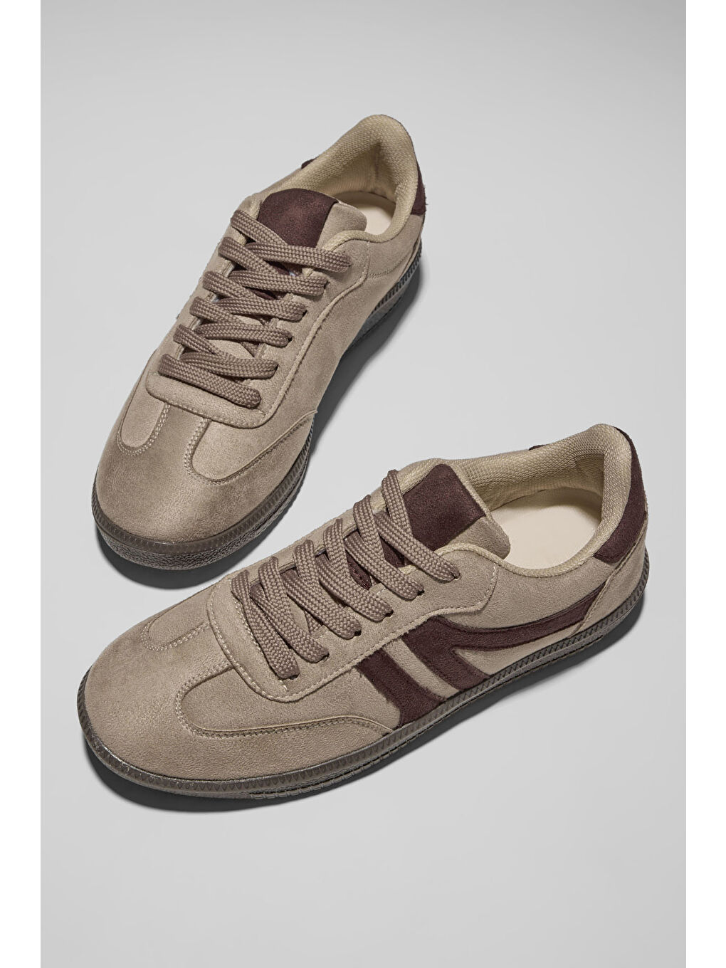 Kadın Bej Kahve Termo Taban Yanı Şeritli Bağcıklı Günlük Rahat Spor Ayakkabı-3