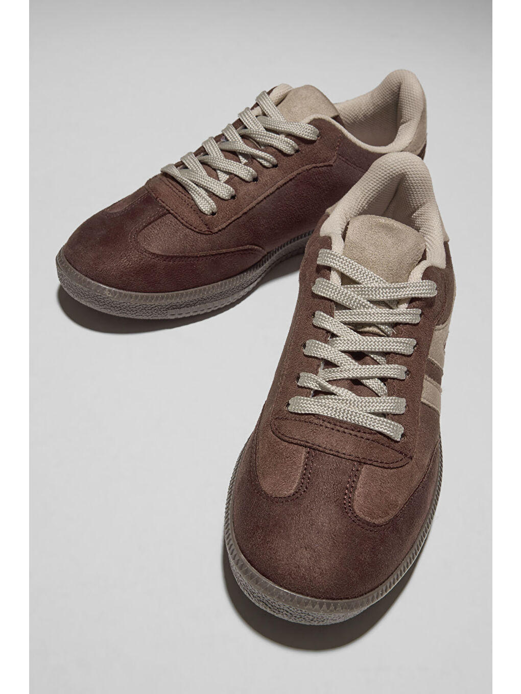 Kahverengi Kadın Kahve Bej Termo Taban Yanı Şeritli Bağcıklı Günlük Rahat Spor Ayakkabı-1