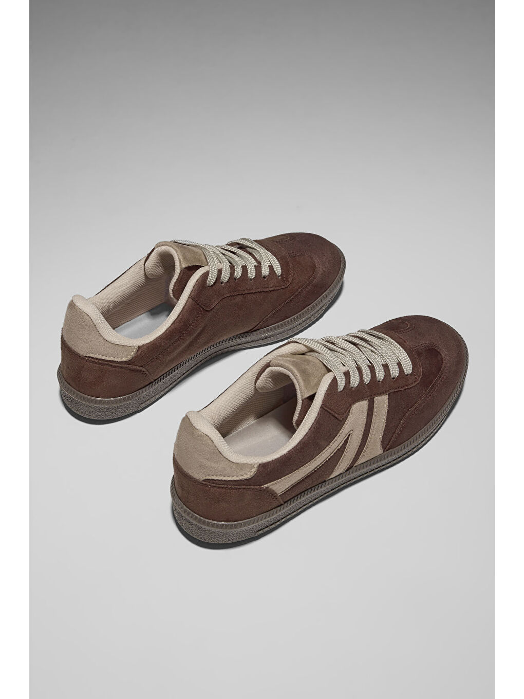 Kahverengi Kadın Kahve Bej Termo Taban Yanı Şeritli Bağcıklı Günlük Rahat Spor Ayakkabı-2