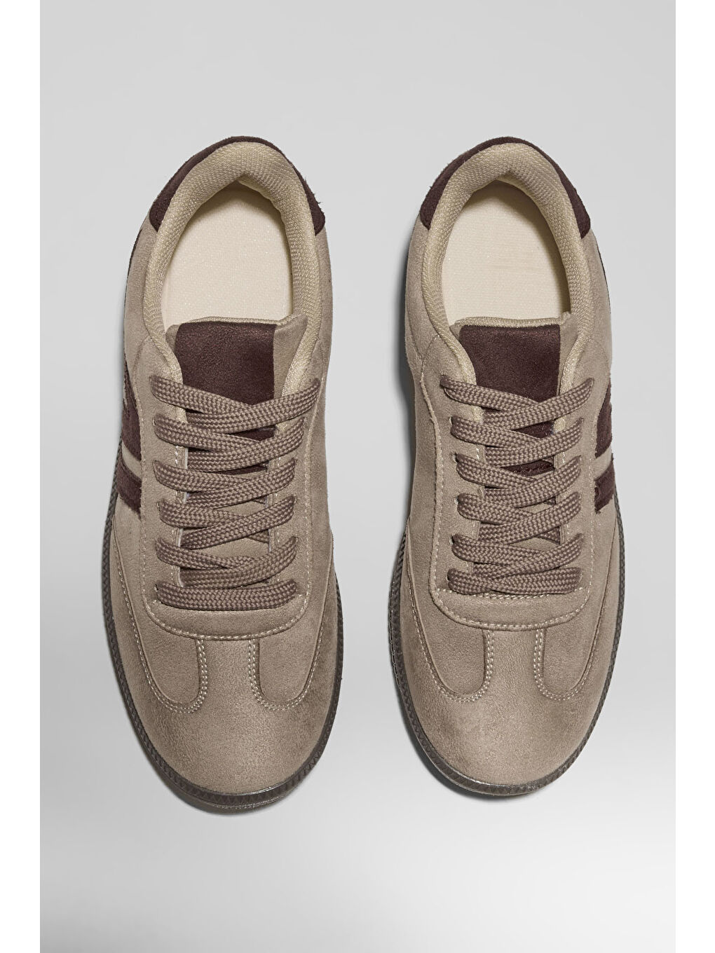 Kadın Bej Kahve Termo Taban Yanı Şeritli Bağcıklı Günlük Rahat Spor Ayakkabı-4