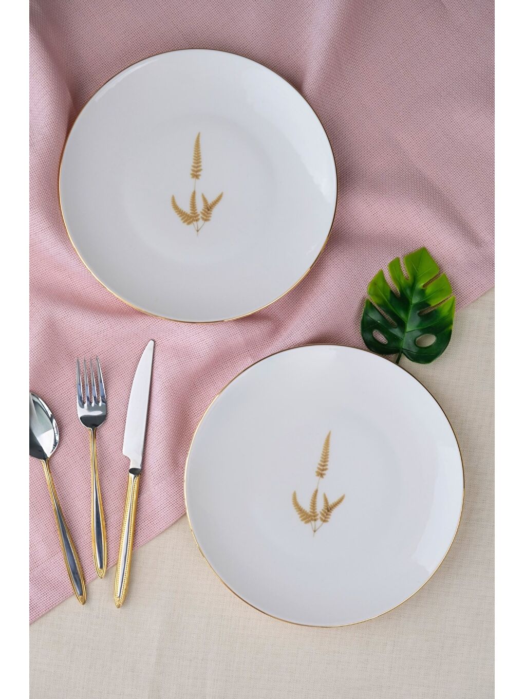 Karışık Porselen Natura Marinum Altın Yaldız Pasta Tabağı 20,50cm 2 li