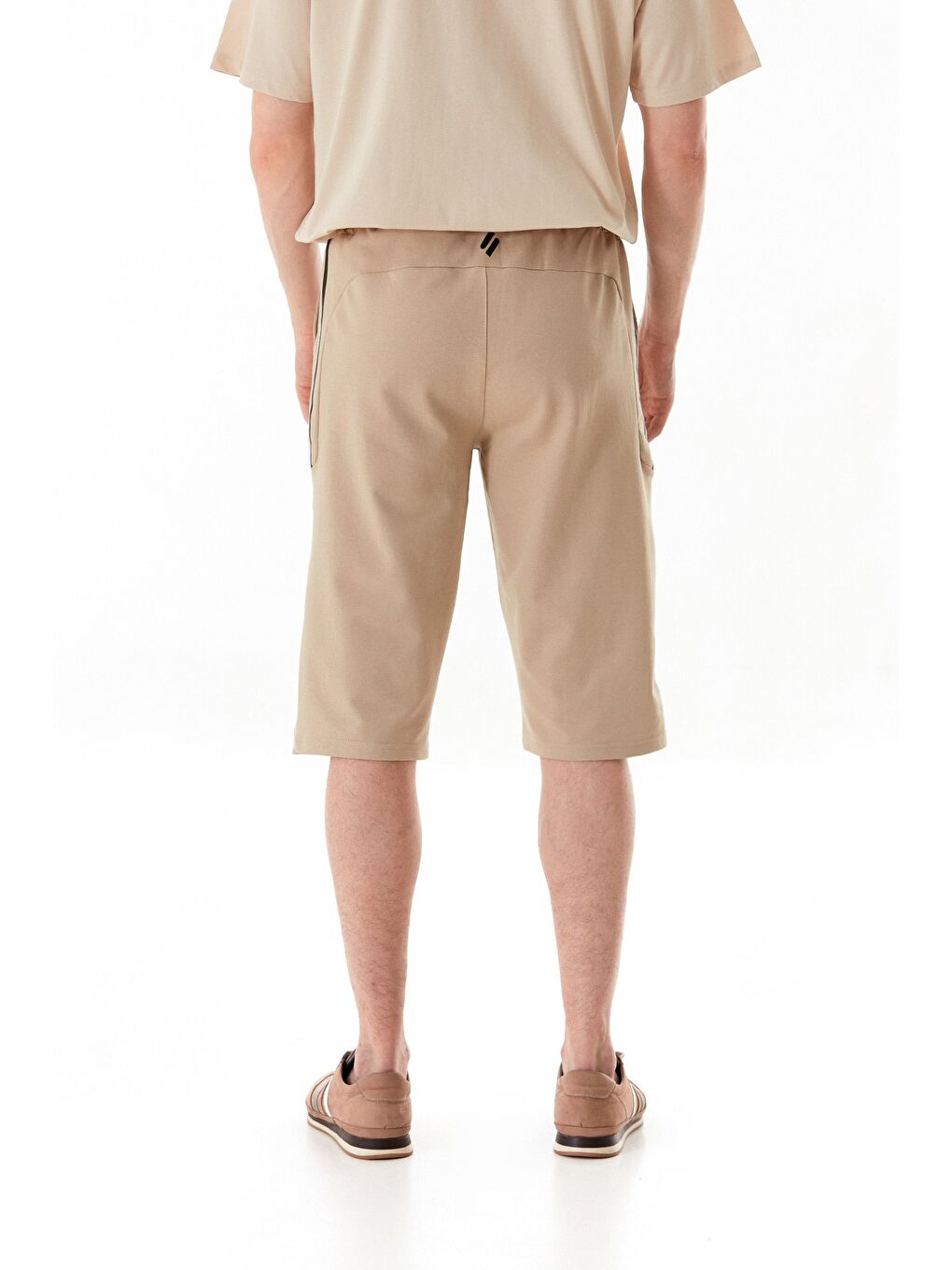 Bej Beli Bağcıklı Çift Cepli Şort-2