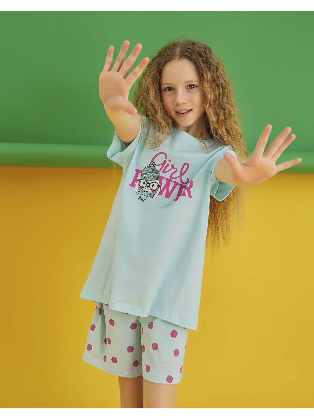 Turkuaz Kız Garson Kısa Kol Şortlu Pijama Takım