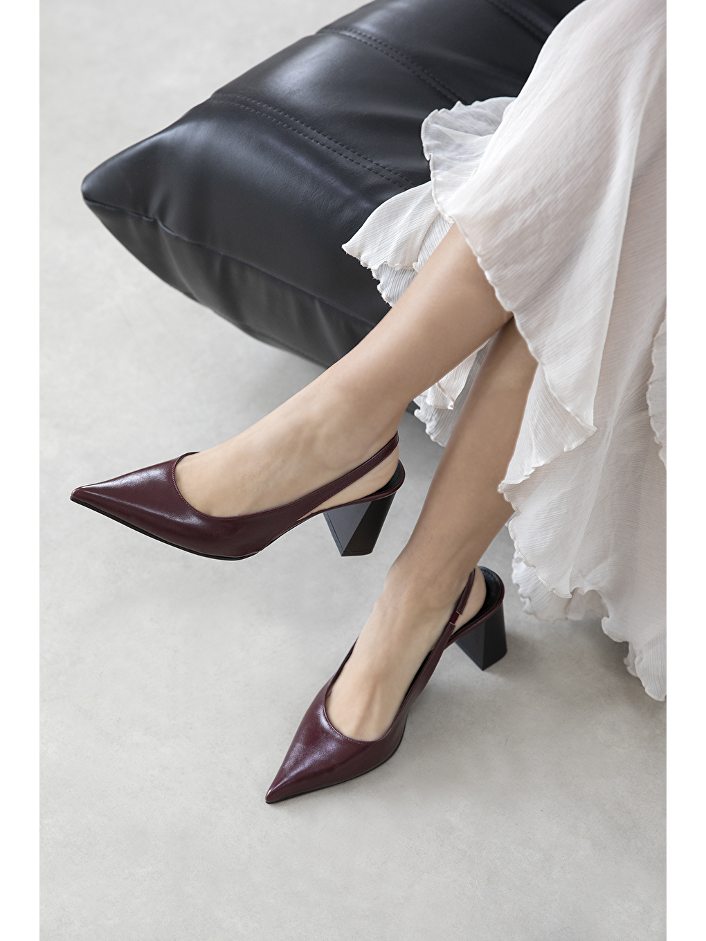 Vera Kadın Kırışık Deri Topuklu Ayakkabı Bordo-1