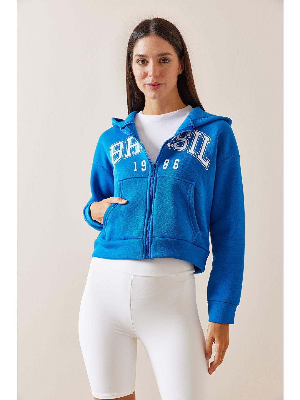 XHAN Mavi Kapüşonlu   Baskılı Sweatshirt 5YXK8 48911 12 - 2