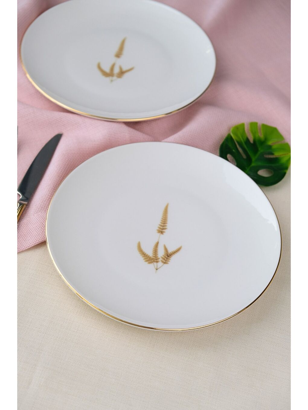 Karışık Porselen Natura Marinum Altın Yaldız Pasta Tabağı 20,50cm 2 li-1