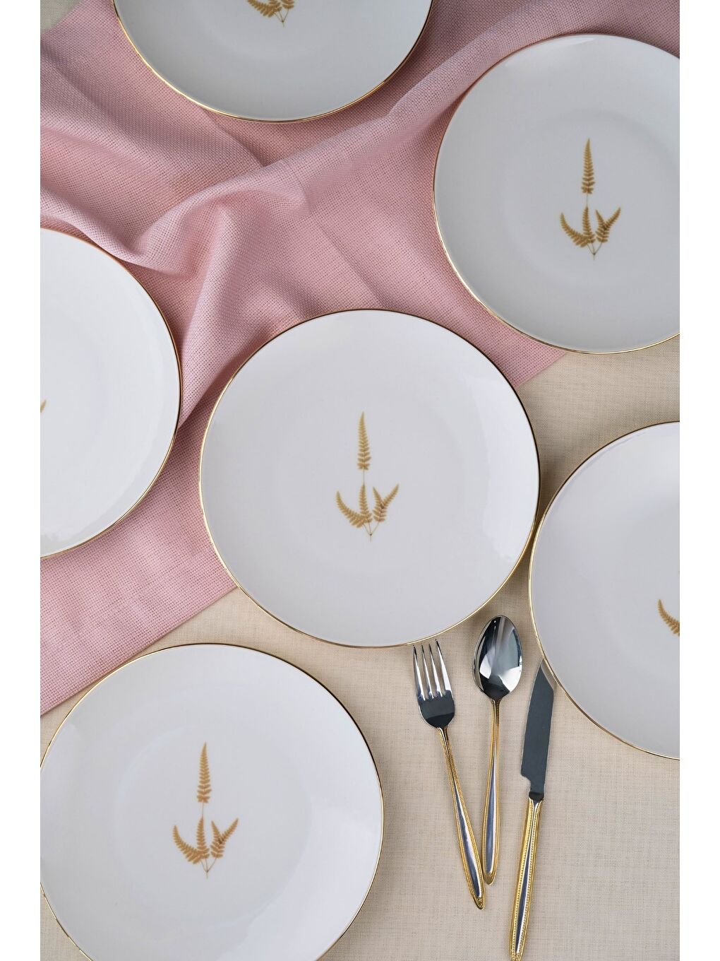 Karışık Porselen Natura Marinum Altın Yaldız Pasta Tabağı 20,50cm 6 lı-1