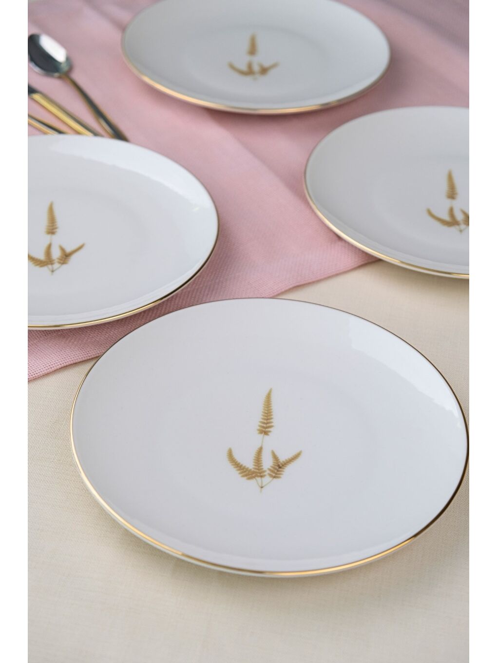 Karışık Porselen Natura Marinum Altın Yaldız Pasta Tabağı 20,50cm 4 lü-2