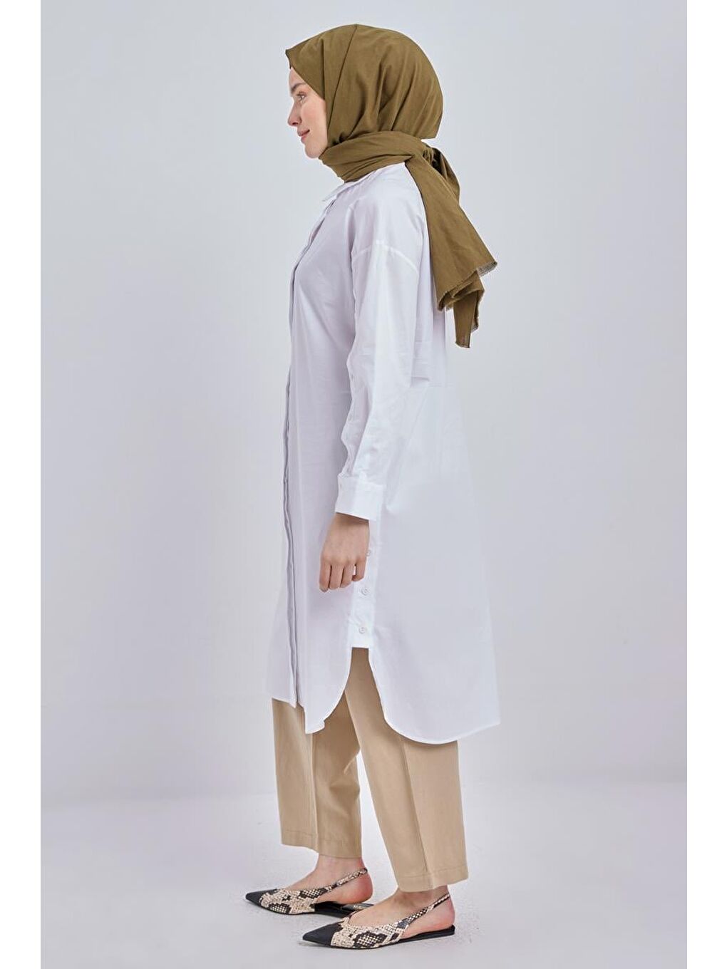 Beyaz-Relax Pamuklu Poplin Gömlek Tunik-2