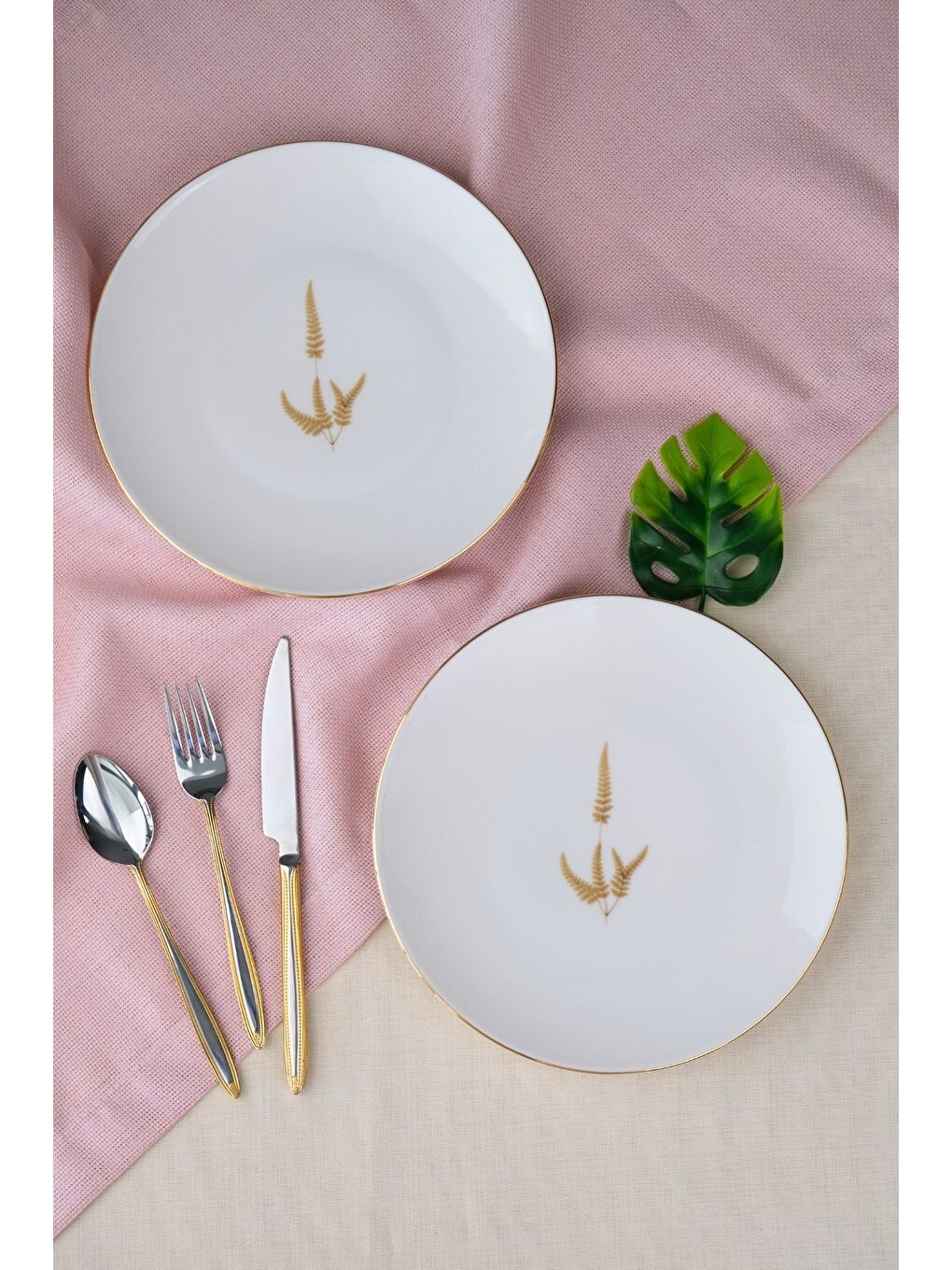 Karışık Porselen Natura Marinum Altın Yaldız Pasta Tabağı 20,50cm 2 li-3