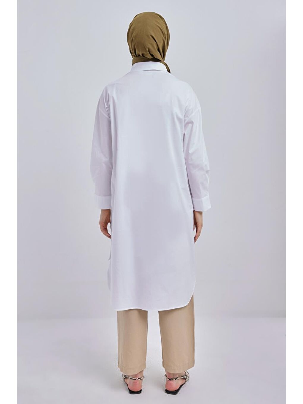 Beyaz-Relax Pamuklu Poplin Gömlek Tunik-3