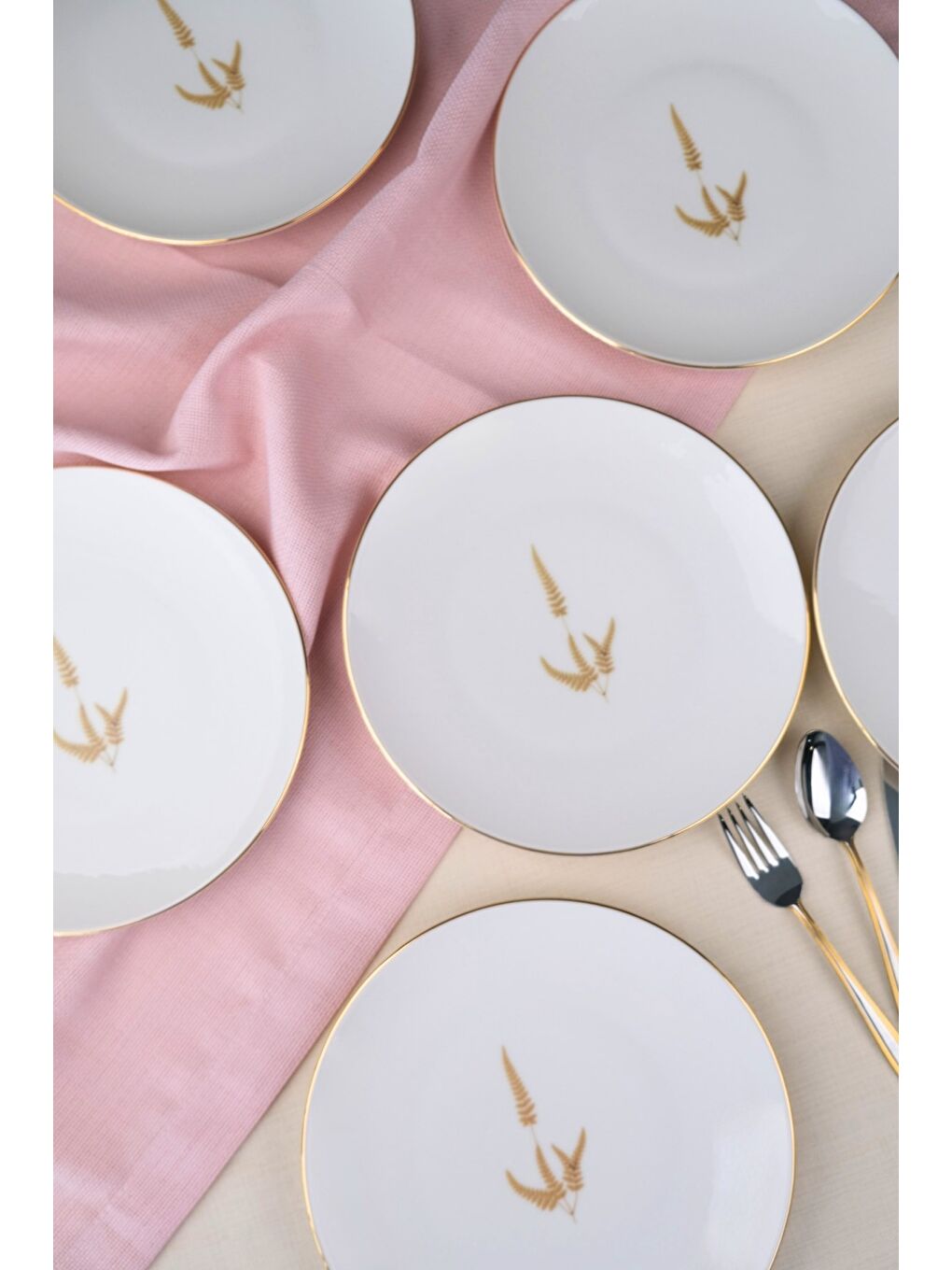 Karışık Porselen Natura Marinum Altın Yaldız Pasta Tabağı 20,50cm 6 lı-2