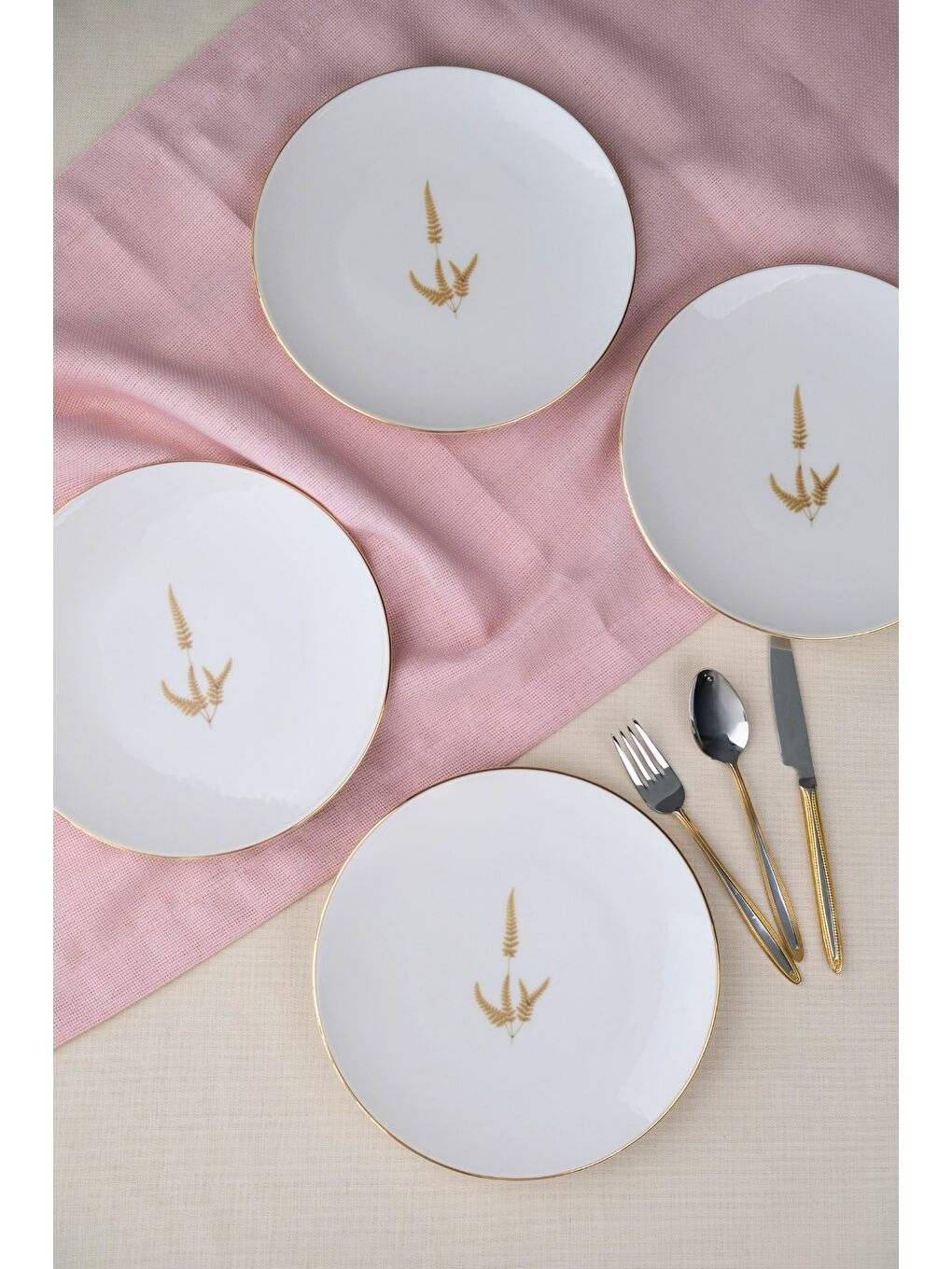 Karışık Porselen Natura Marinum Altın Yaldız Pasta Tabağı 20,50cm 4 lü-3