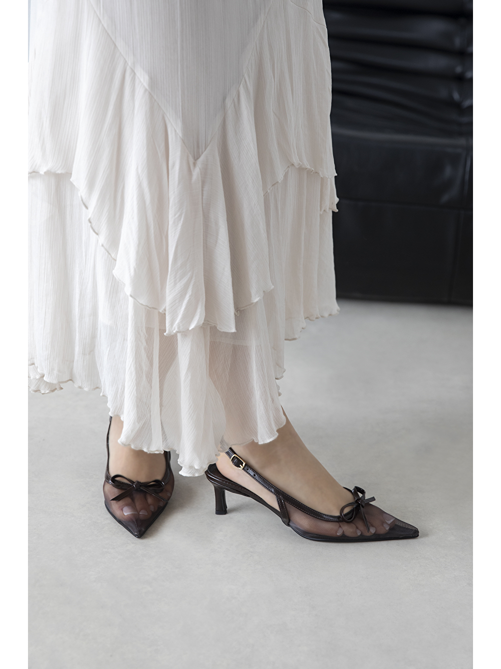 Kahverengi Noble  Kadın Topuklu File Detay Kırışık Deri Ayakkabı Kahve-1